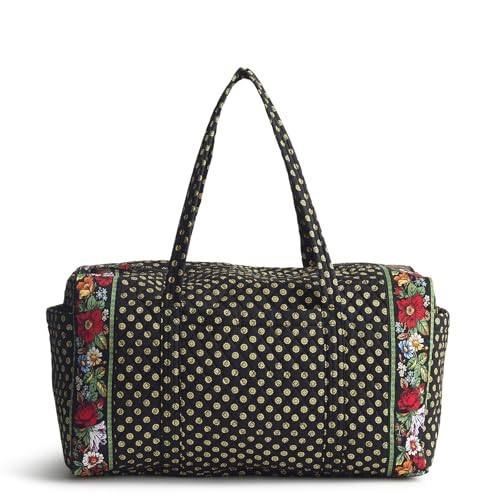 Vera Bradley Women's Premium Cotton Large Original Duffel Bag – Carry On Weekender Travel & Gym Bag – Vibrant Black, 58L
