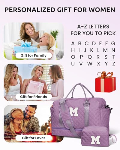Vogewood Girl Duffle Bag with Shoe Compartment, Tween Weekend Duffle Bag, Monogram Overnight Bag for Women with Trolley Sleeve & Wet Pocket, Letter Kids Travel Bag with Makeup Bag (Letter K)