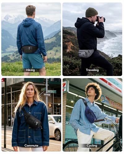 WATERFLY Fanny Pack Waist Bag: 3L Waist Pack with Anti-Theft RFID Blocking, 9 Pockets & Adjustable Belt Water Resistant Hip Pack for Women Men Travel Hiking Running