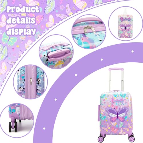 Esteemly Kid's Luggage Set 5 Piece Suitcase Set 16" Hardside Luggage with Spinner Wheels Girls Carry on Toddler Travel Rolling Suitcase with Neck Pillow Airline Approved