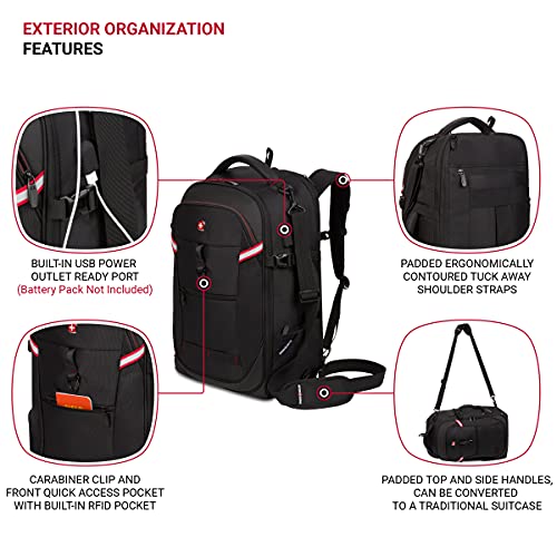 SwissGear 3766 Extra Large 48L Travel Backpack with USB Charging Port, Built-in RFID, Fits 16 Inch Laptop