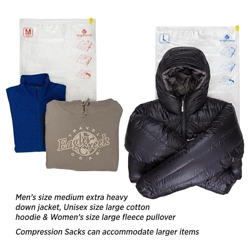 Eagle Creek Pack-It Compression Bags for Travel Set - Featuring One-Way Pressure Valve & Zip - For Efficient Travel Bag Packing - Water Resistant - Clear - Medium/Large