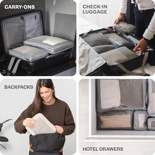 Aerotrunk Compression Packing Cubes for Travel - Luggage Organizer Bags - Double Zipper Packing Cubes for Suitcases (6-Pack, Beige)