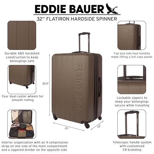 Eddie Bauer Flatiron Check-In 32" Luggage | Hardside | Spinner Wheels | Expandable | Lightweight | Travel Essentials - Paprika