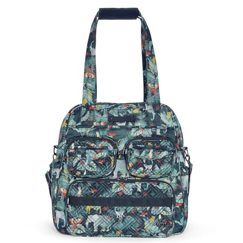 Lug Puddle Jumper LE Convertible Tote Bag for Travelers – Ventilated Shoe Compartment, Trolley Sleeve, Charm Bar, 100% Polyester – WILDLIFE BLACK