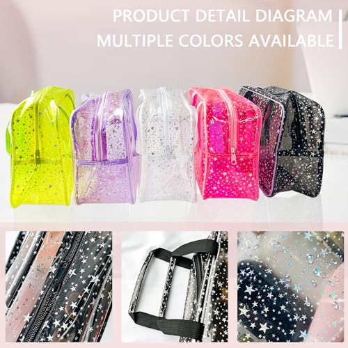 TotePrint Hot Pink Star Large Cosmetic Bag 12x5x8 inch Travel Pouch with Handle,Durable PVC Material,Zipper Design-Ideal for Makeup,Travel Essentials