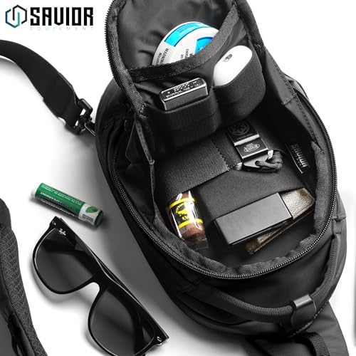 Savior Equipment Obscura Sling Bag Tactical EDC Crossbody Case Pistol Bag, Low-Profile Design Holster Compatible Single Pistol Soft Case with Rapid Access Admin Pocket (Blackout, Medium (5L))