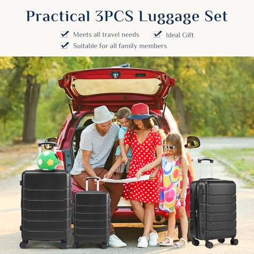 NEWBULIG 21 Inch Carry On Luggage, ABS Hard Shell Lightweight Rolling Expandable Suitcase with Double Spinner Wheels & TSA Lock, Travel Suitcase for Business Trips and Short Vacations, Black