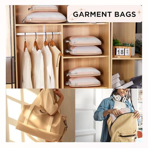 10 Set Compression Packing Cubes for Travel Gifts Mom Women,OlarHike Luggage Clothes Garment Bags for Travelers,Airplane/Cruise/Car Travel Essentials,Compressible Expandable Saver Space Bags(Beige)