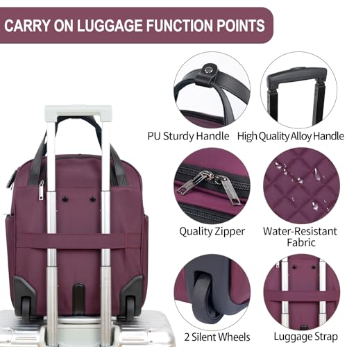 EMPSIGN Underseat Carry On Wheeled - 16" Carry on Bag with Wheels Multi-functional Lightweight Rolling Bag Overnight Weekender Small Suitcase for Women Men Travel Business, Burgundy