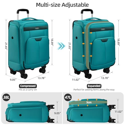 TIAWOLT Carry On Luggage 22x14x9 Airline Approved with Wheels,2-piece Luggage Set,Softside Expandable Luggage Suitcase with TSA Lock&Carry-on UnderSeat travel Duffle Bag,Weekender Bag-Green
