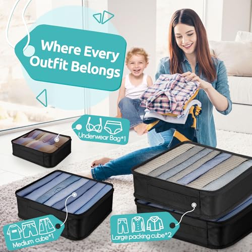 ALL INCLUDED - 12 Set Packing Cubes for Suitcases Carry On, Travel Essentials/Accessories Luggage Organizer Bags Set, Includes Cubes, Shoes Bag, Matte Cosmetic Bag, Zipper Bags