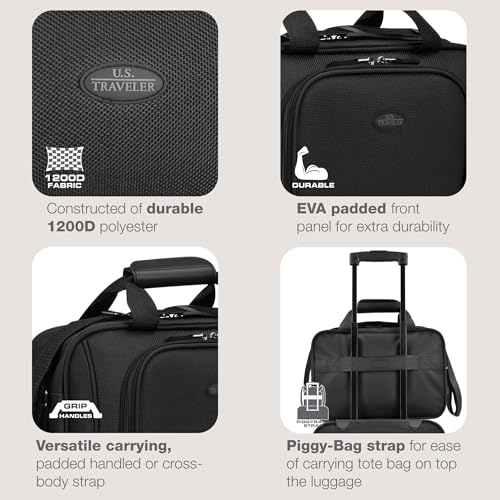 U.S. Traveler Rio 14" Travel Tote Bag, Lightweight 1200D Carry-On Bag for Women & Men, Black