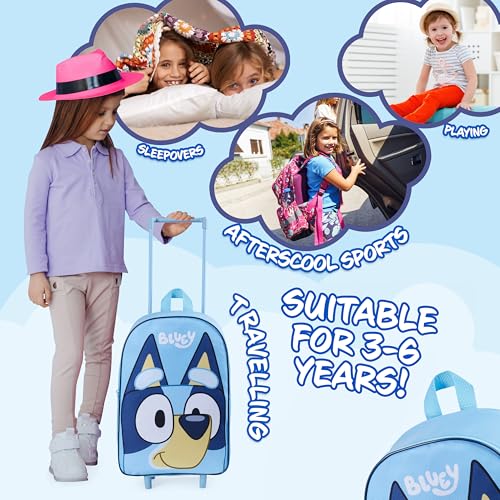 Bluey Kids Rolling Suitcase, 16 x 13 x 4 inches, Luggage for Girls and Boys, Travel Bag with Extendable Handle and Wheels, Gifts for Kids