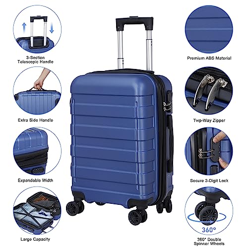SUPER DEAL Spinner Luggage 21 Inch Hardside Expandable Suitcase Travel Carry On Luggage with 360° Swivel Wheels and Height Adjustable Handle, Blue