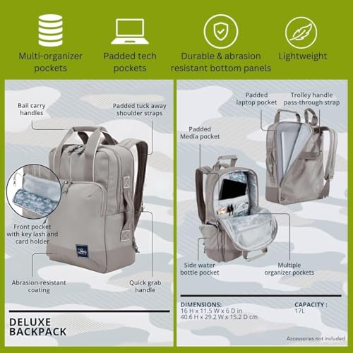 Skyway Luggage Rainier Deluxe Backpack, Eco-Friendly, Made of 100% rPET Travel Laptop Bag for Women & Men, Flight Approved Carry On Backpack, 17L, Crater Black