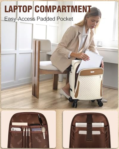Carry On Luggage 22x14x9 Airline Approved, 20 Inch Softside Suitcase with 4 Pcs, Lightweight Luggage for Women with TSA Lock and 4 Spinner Wheels, Soft Side Carry-on Suitcases for Travel, Beige
