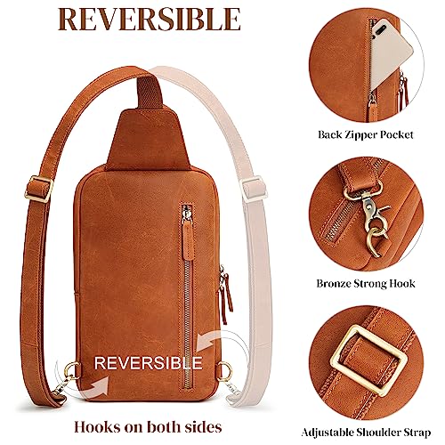 S-ZONE Sling Bag for Women Men Genuine Leather Vintage Crossbody Chest Bags Backpack Daypack Outdoor Travel