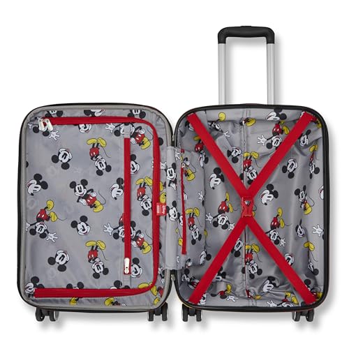 American Tourister Mickey Mouse Carry-On Luggage - Airline Approved, Durable Hardshell with RightHeight Adjustable Handle - Expands 1.5in - Roll Confidentially with Dual 360 Spinner Wheels
