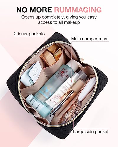 BAGSMART Small Makeup Bag, Compact Cosmetic Pouch for Women for Purse, Travel Toiletry Organizer with Wide Open Design, Black