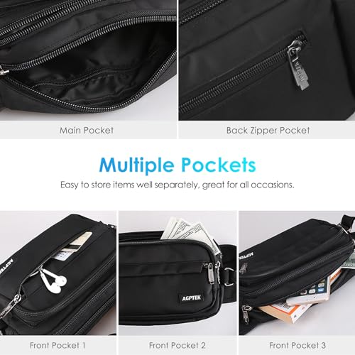 AGPTEK Fanny Pack for Women Men, RFID Large Capacity Waist Wallet Bag, Adjustable & Water Resistant Bum Belt Pouch for Travel, Running, Shopping, Hiking, Dog Walking, Cycling, Climbing-Black