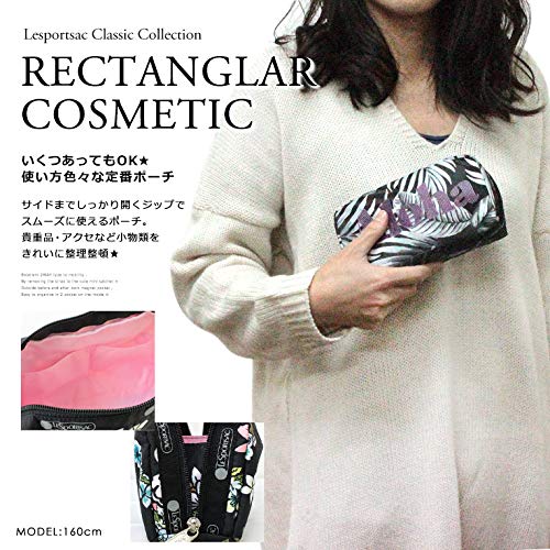 LeSportsac Aloha Twilight Hawaii Rectangular Cosmetic Bag Style 6511/Color K834, HAWAII EXCLUSIVE, ‘Aloha’ Printed in Purple/Pink Oversized Letters, Black, White & Grey Tropical Palm Fronds