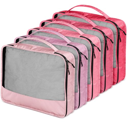 Bulyoou 5 Pcs Packing Cubes for Suitcase Large Travel Cubes Carry on Luggage Organizer Bags for Clothes Accessories(L,Pink)