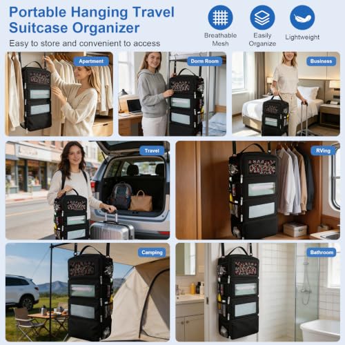 Olosar Suitcase Organizer, Travel Luggage Organizer Portable Hanging Travel Shelves Collapsible Hanging Packing Cubes for Carry on Suitcase, Black