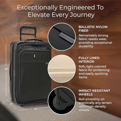 Briggs & Riley 22" Carry-On 2-Wheel Garment Bag - Carry On Luggage for Travel, Suitcases with Wheels, Softside Rolling Bag for Men & Women, Built in Hook for Clothes - Baseline Collection, Black