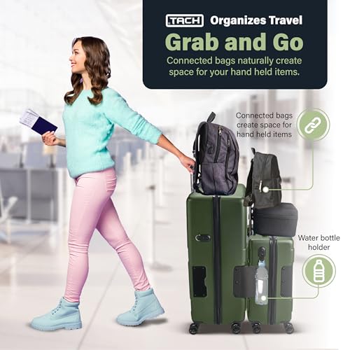TACH Patented Connecting Hard Shell 2 Piece Luggage Set - 20 & 28 inch Luggage | Large & Carry-On Rolling Suitcases - Forest Green