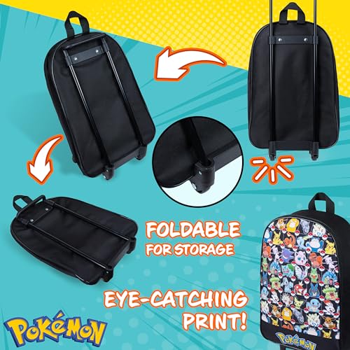 Pokemon Kids Foldable Trolley Suitcase 15”, 10.5 Litres 2 Wheels Black (S/15inch -10.5L, Black Aop)