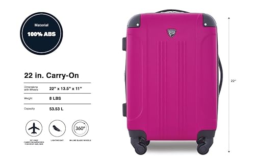 Travelers Club Chicago Hardside Expandable Spinner Luggage, Fuchsia, 22" Carry-On