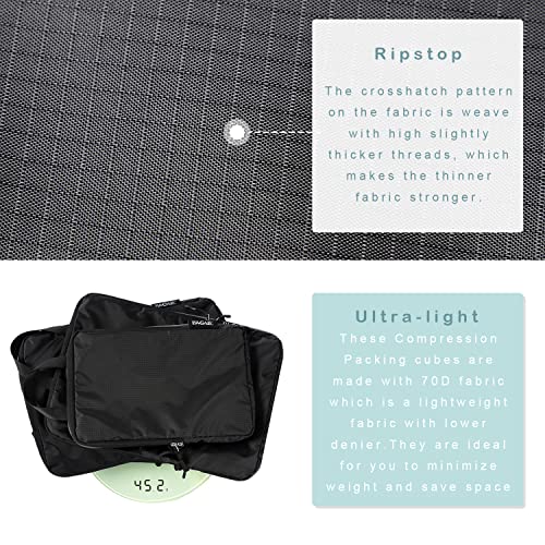 BAGAIL 6 Set Ultralight Compression Packing Cubes Packing Organizer for Travel Accessories Luggage Suitcase Backpack(70D Black)