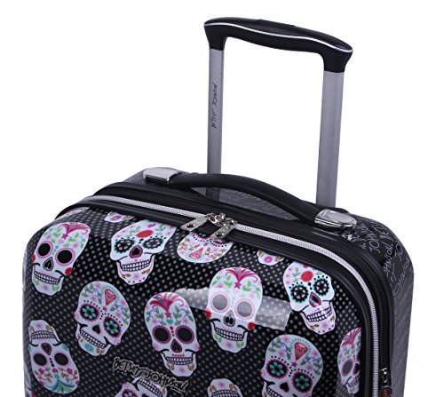 Betsey Johnson 30 Inch Checked Luggage Collection - Expandable Scratch Resistant (ABS + PC) Hardside Suitcase - Designer Lightweight Bag with 8-Rolling Spinner Wheels (Skull Party, 30in)