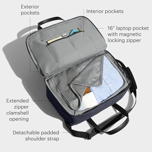 Away The Overnight Bag - Airline Approved Carry-On Bag with 16” Padded Laptop Pocket, Removable Shoulder Strap - Travel Duffle Bag - Navy Blue