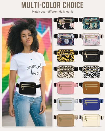 Capolo Fanny Packs for Women Fashion Waist Packs Bag with Adjustable Strap and 4 Zipper Pockets Waterproof Everywhere Crossbody Belt Bag for Workout Running Travelling(Black)