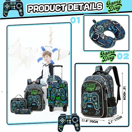 Homskiii Kid's Luggage Set 5 Piece Suitcase Set 16" Hardside Luggage with Spinner Wheels Boys Carry on Toddler Travel Rolling Luggage Airline Approved