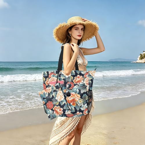 tplaotee Japanese Water Lily Bloom Sturdy travel tote bags for women with zipper bags for women tote for Travel Gym Vacation