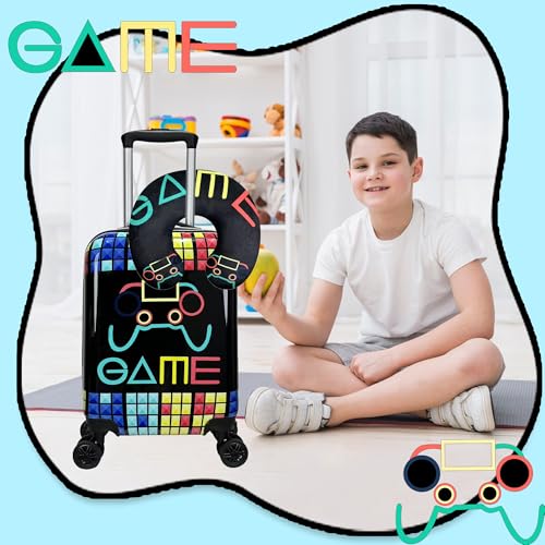 Homskiii Kids Suitcase Set for Boys Hardside Luggage with Spinner Wheels 2 Piece 16inch Toddler Suitcase for Boys Travel Carry on Luggage Airline Approved