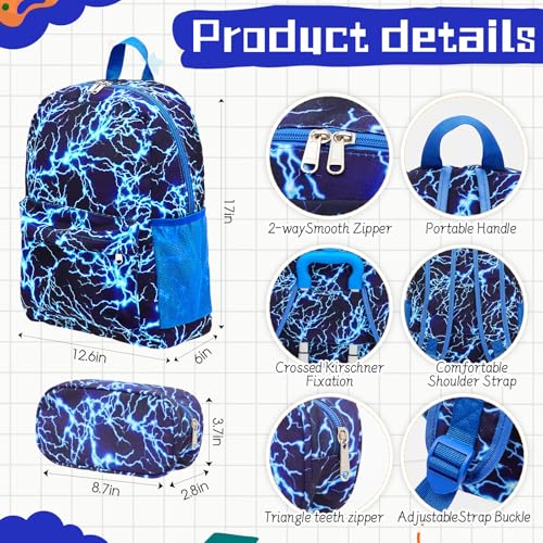 Redbaker 17 Inch 6 Pcs Kids Luggage Set Kids Rolling Luggage Double Pattern Suitcase for Boys Girls (Blue, Lightning Style)