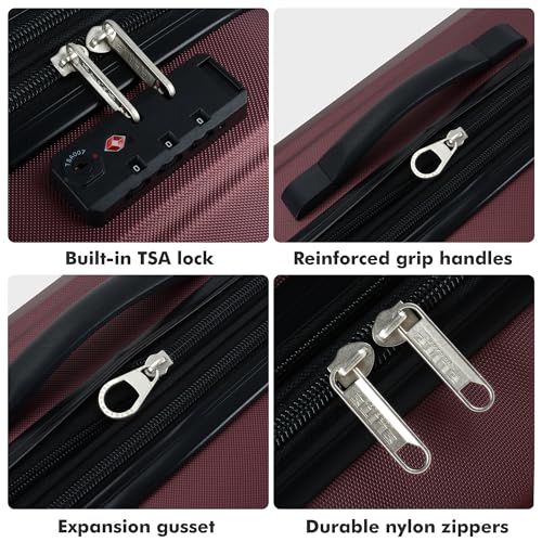 Elite Luggage Expandable Hardside Spinner Luggage,TSA Lock, Burgundy, 3-Piece
