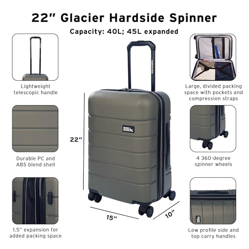 Eddie Bauer Glacier Hardside Spinner Durable PC/ABS Construction 2-Piece Set Suitcase Luggage, Sprig