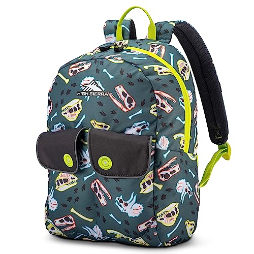 High Sierra Chiqui School Backpack with Tablet Sleeve + 2 Water Bottle Pockets, 18L, Dino Dig