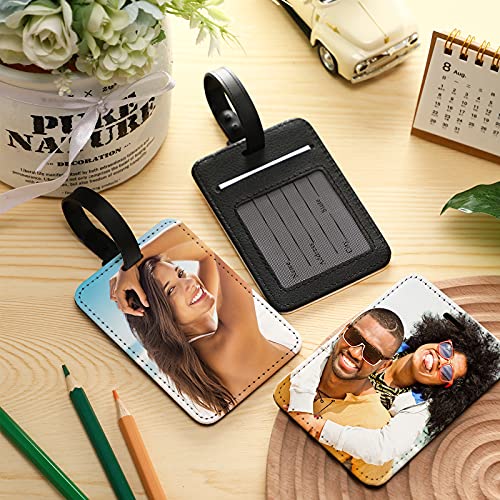 Frienda 16 Pieces Sublimation Luggage Tags Bulk PU Leather Name Label Blank Suitcase Heat Transfer Bag Card Business ID Card Holder Travel ID Tags for DIY Travel Suitcase Sports Bags Holder