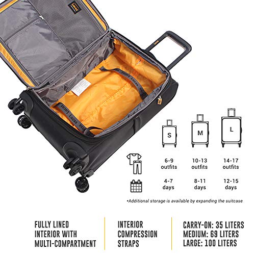 Lucas Ultra Lightweight Carry On - Softside 22.8-inch Expandable Luggage - Small Rolling Bag Fits Most Airline Compartments - Durable 8-Spinner Wheels Suitcase (Black)
