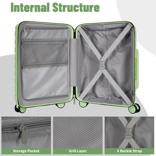 WireHot Lightweight Luggage with Spinner Wheels & YKK Zipper, 3-Piece Travel Suitcase ABS+PC Hardshell Luggage Set with TSA Lock, Light Avocado Green (20+24+28 inch)
