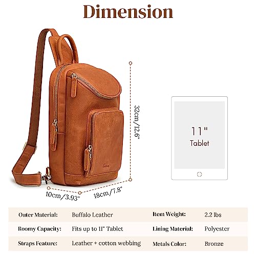 S-ZONE Sling Bag for Women Men Genuine Leather Vintage Crossbody Chest Bags Backpack Daypack Outdoor Travel