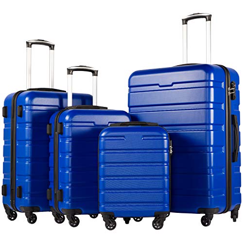 Coolife Luggage 3 Piece Set, Lightweight Durable Hardshell Suitcase set with 360° Spinner Wheels, TSA-approved Lock, Checked Family Travel Luggage sets, 16/20/24/28 Inch, Navy