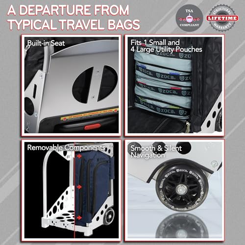 ZUCA Navigator 20-Inch Carry On Luggage Suitcase with Wheels Airline Approved, Built-In Seat Ultimate Organization Lightweight & Durable Ideal for Business & Leisure Travel Grey w/Silver Frame + Accy