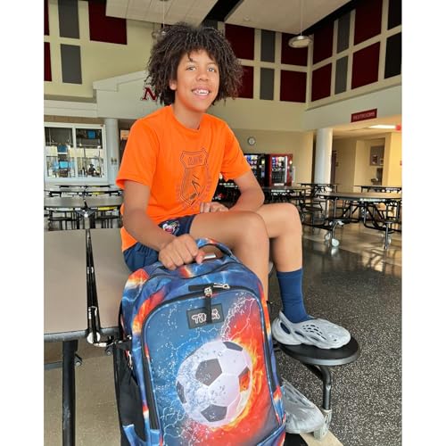 Tilami Rolling Backpack 19 inch Wheeled Cute LAPTOP Boys Girls Travel School Student Trip (Football)